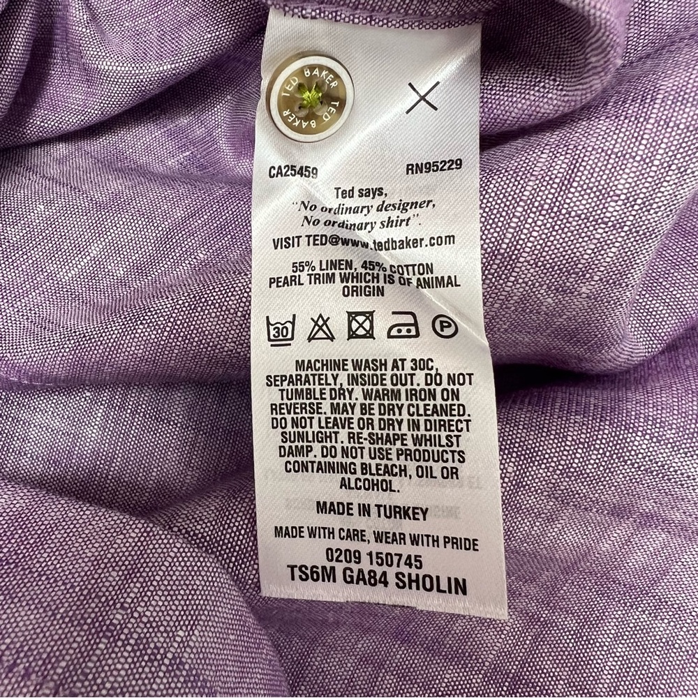 Ted Baker London Men’s Linen Cotton Shirt Button Down Short Sleeve Purple XXL - Picture 6 of 9